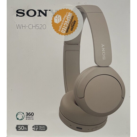 Sony Wireless Headphones Microphone Over Ear Beige Inspected WH-CH520 New - Picture 1 of 3